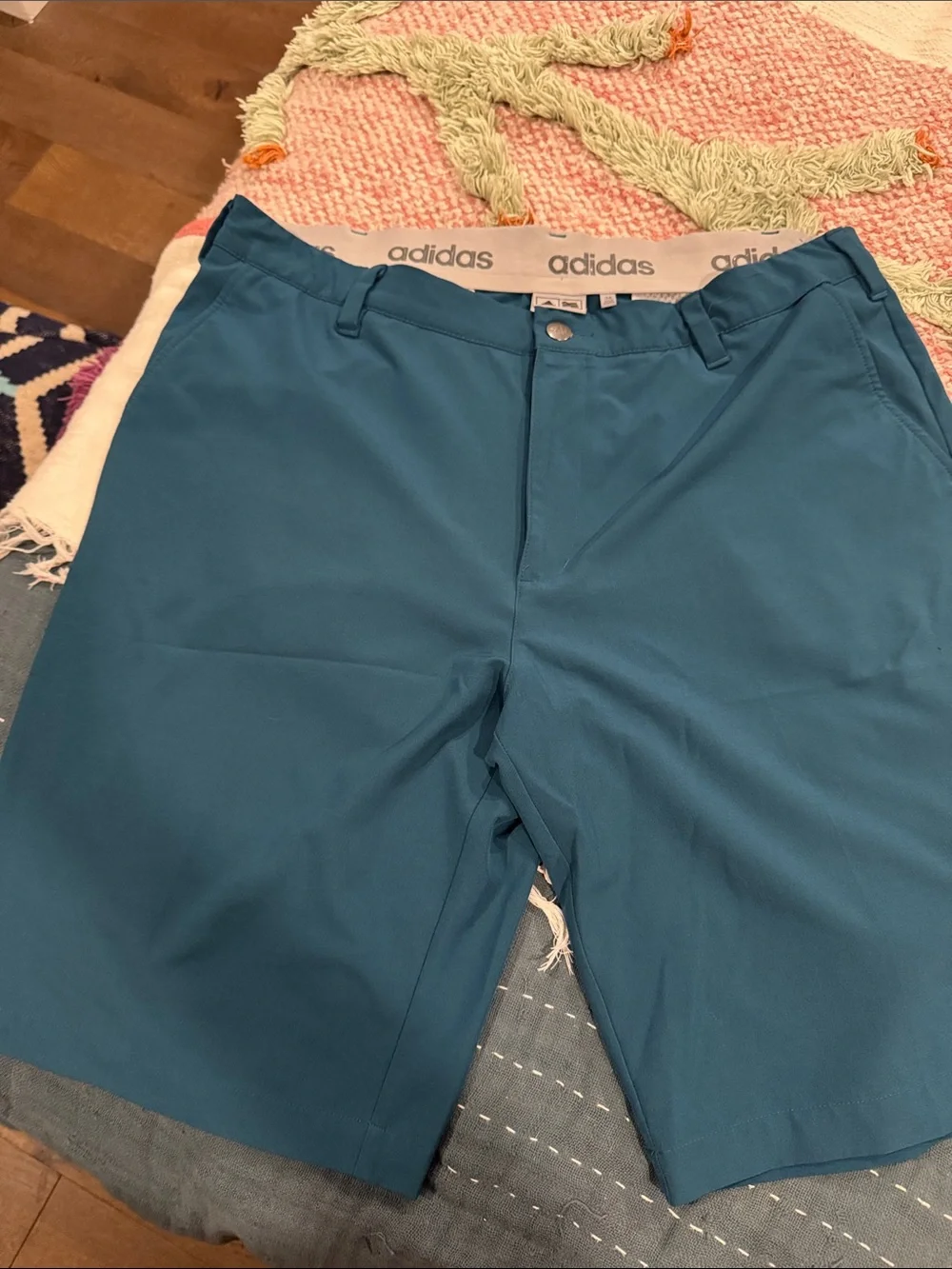 adidas Teal Blue men’s  Athletic Shorts with Logo Waistband